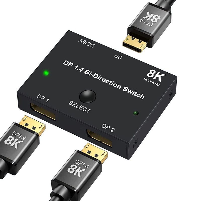 Angusplay DisplayPort Switch Box 2-in-1-out 8K@30Hz 4K@120Hz DisplayPort 1.4 Switcher Compatible with PC, Laptop, Monitor, Gaming, TV - Image 1